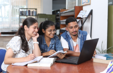 Students group studying at library