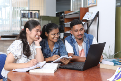 Students group studying at library