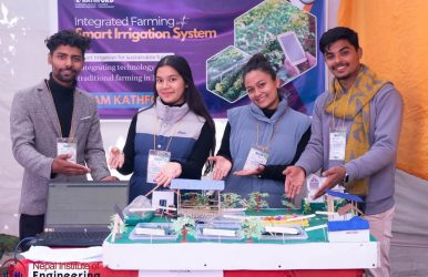 Kathford students presenting their project: Integrated Farming with Smart Irrigation System