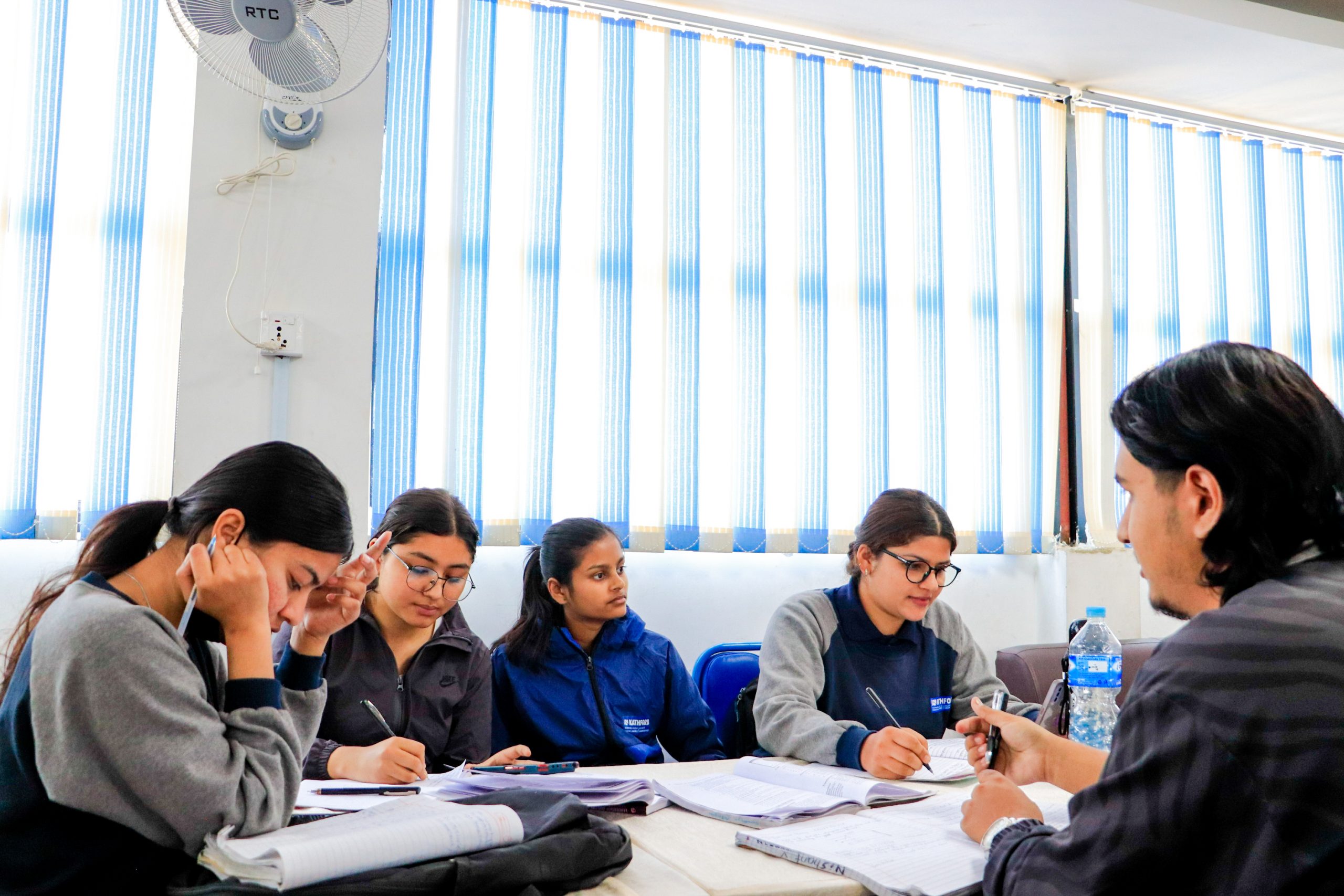 Students actively engaging in group study