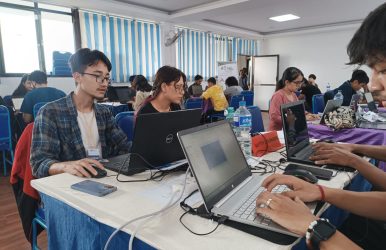 Students participating in event