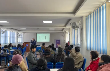 Mr. Diwash Koirala teaching UI/UX concepts to participants at Kathford College