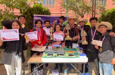 Winners of 3D Modeling Competition at Khowpa College with certificate, medal and awards