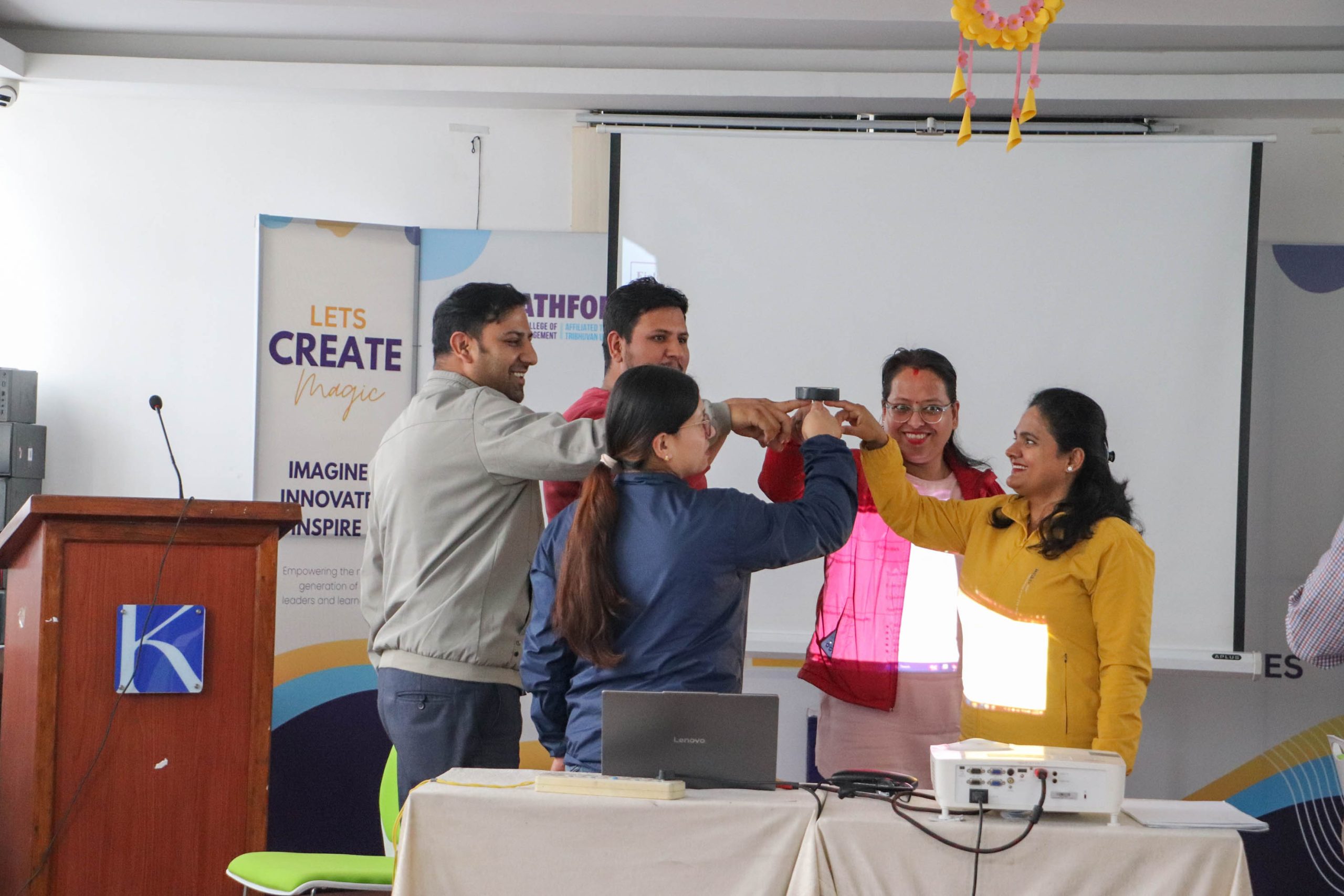 Team activity during orientation session on professional skills