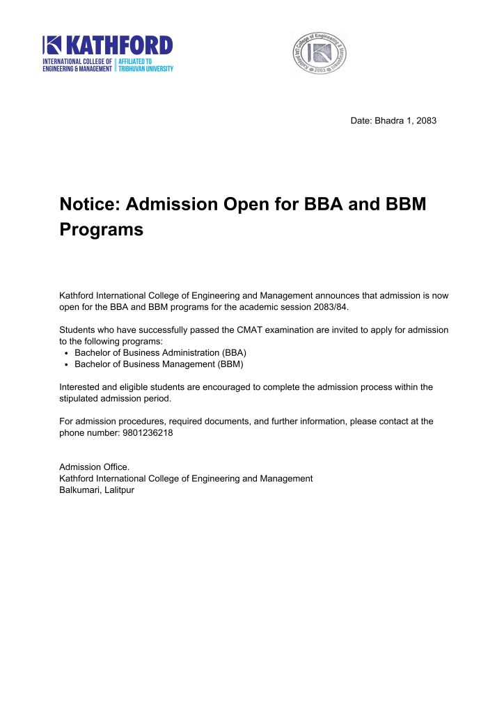 This is to inform all concerned students that the BSc CSIT IV Semester classes will commence from Baisakh 21. All students are requested to be present from the first day of classes and follow the